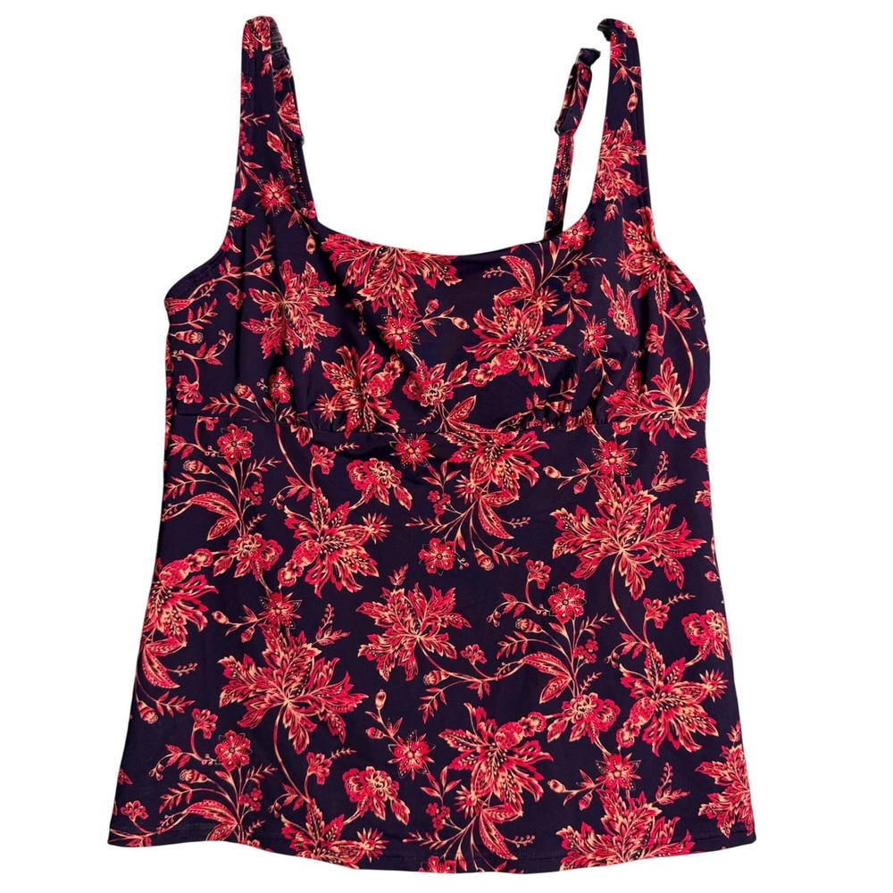New Lands End Flutter Scoop Neck Tankini Top Womens 10 Purple Floral Underwire